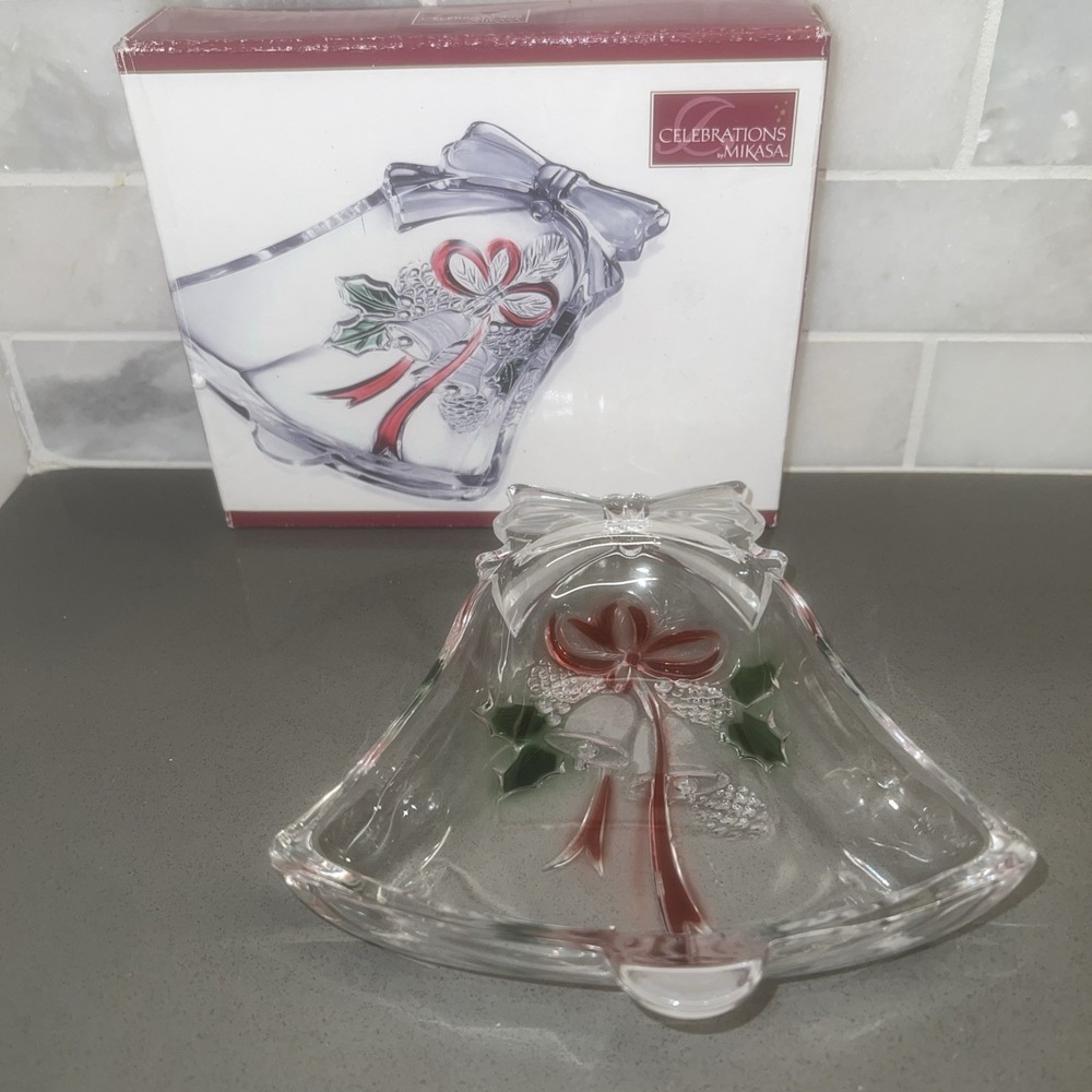 Celebrations by Mikasa Holiday Bells Clear Glass Bell Candy Dish - Picture 1 of 6